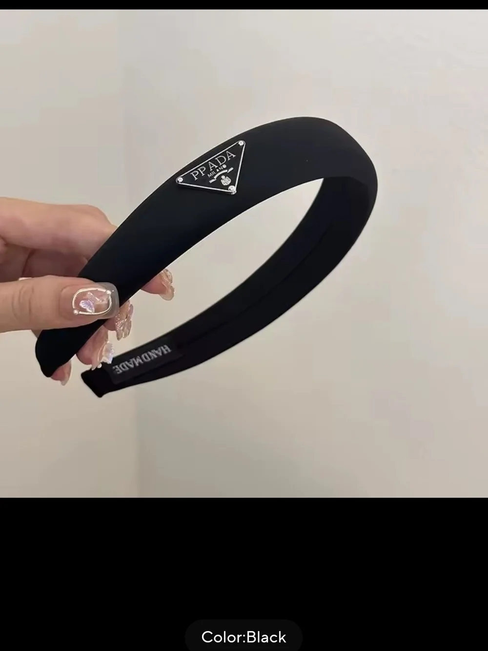 PPada Black Velvet Headband with Silver Triangle Logo
